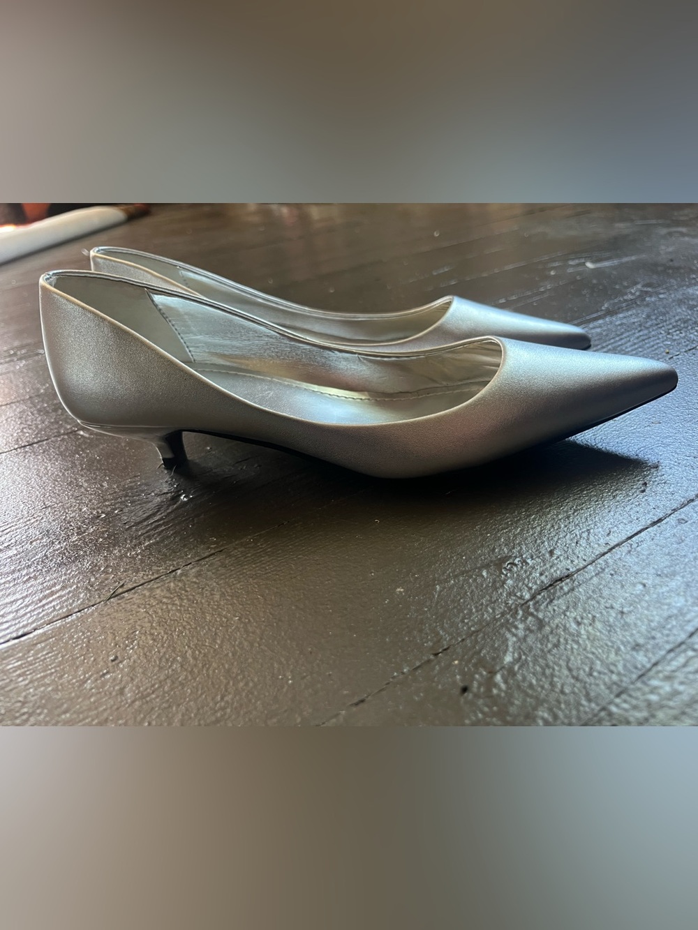Bakers Silver Pointed-Toe Kitten Heel Pumps
